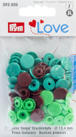 Кнопки Prym Love "Color Snaps" 393005 круглые зеленые, темно-зеленые, коричневые